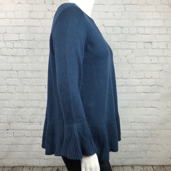 0X 1X 2X 3X Style Co Navy Ruffle Sleeve/Hem Sweater - Picture 4 of 6